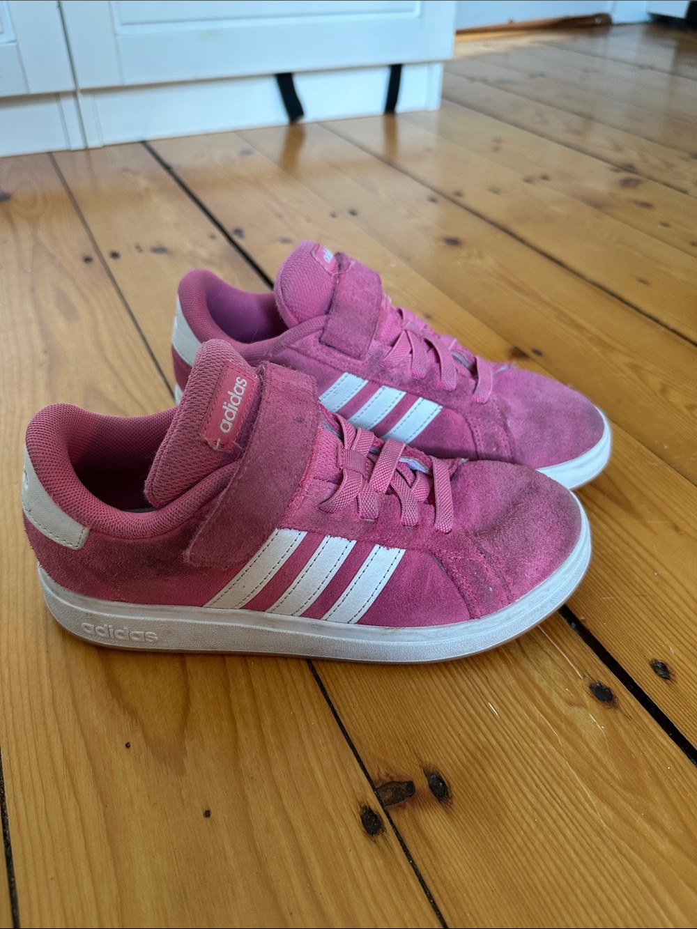 Adidas Pink and White Sneakers Girls Size 3 Velcro